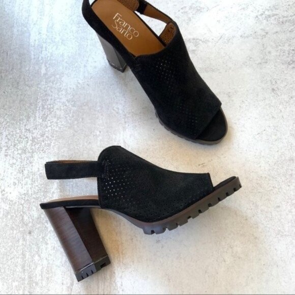 Franco Sarto Y2K Suede Slingback Heels Black Perforated Suede - Picture 1 of 8